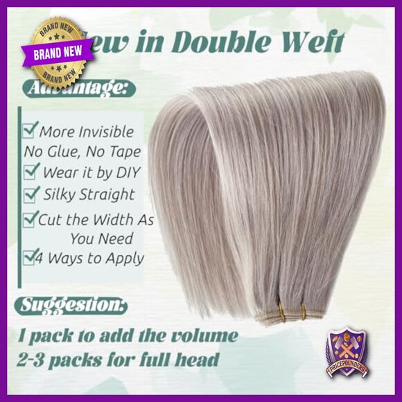 24-Inch Sew-In Human Hair Extensions Weft Bundles, Hand Tied, Straight